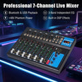 NXG F7 Professional Audio Mixer, 7-Channel Sound Console, Alloy Black, with USB Playback, PC Recording, XLR Mic Jack, RCA, for Live Streaming