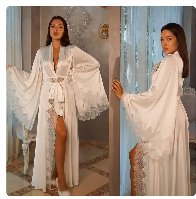 Women Robes Sleepwear Kimono Pajamas Pure Long Black Silk | SAMAG
