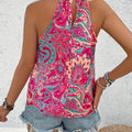 New Elegant Women's Summer Tank Tops Casual Floral Print Top Vacation Pleated Halterneck Sleeveless Camisole Shirt