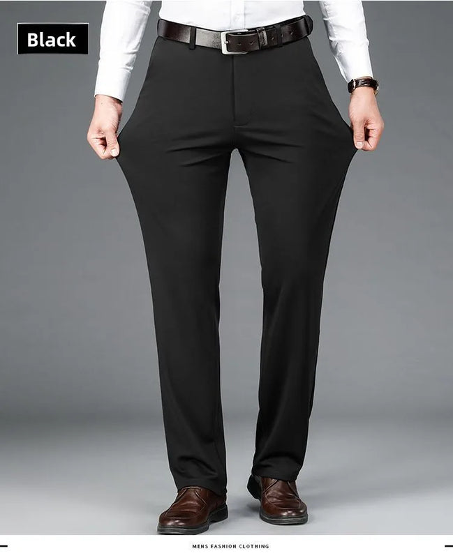 Winter Fleece Warm Business Formal Pants Men Classic Work Office Grey Elastic Waist Suit Thicked Thermal Trousers Plus