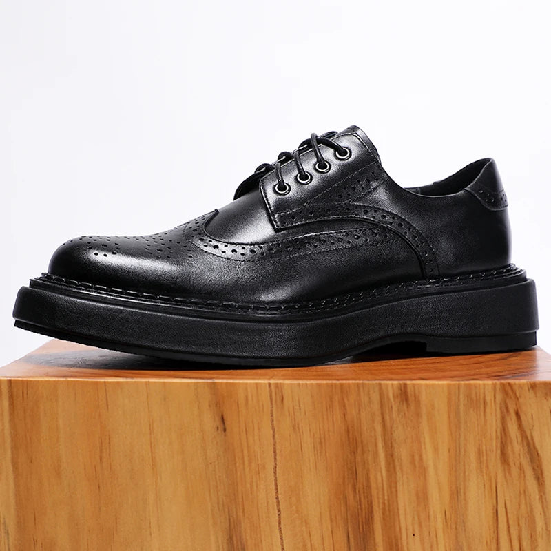 Luxury Mens Dress Shoes Genuine Leather Brogue British Business Suit Thick Sole Formal Casual Breathable Wedding Shoes Male