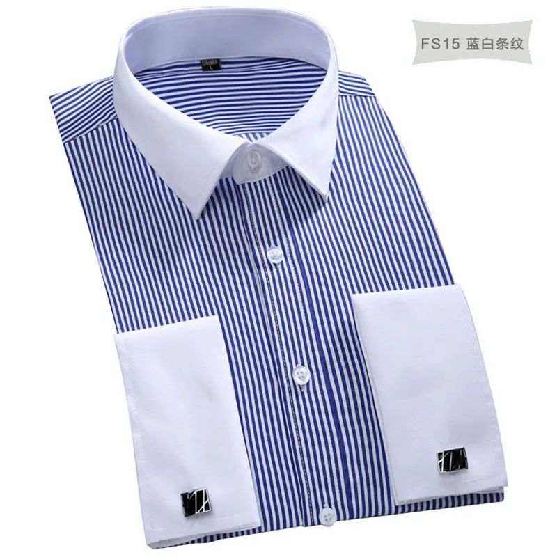 M~6XL Men's French Cuff Dress Shirt White Long Sleeve | SAMAG