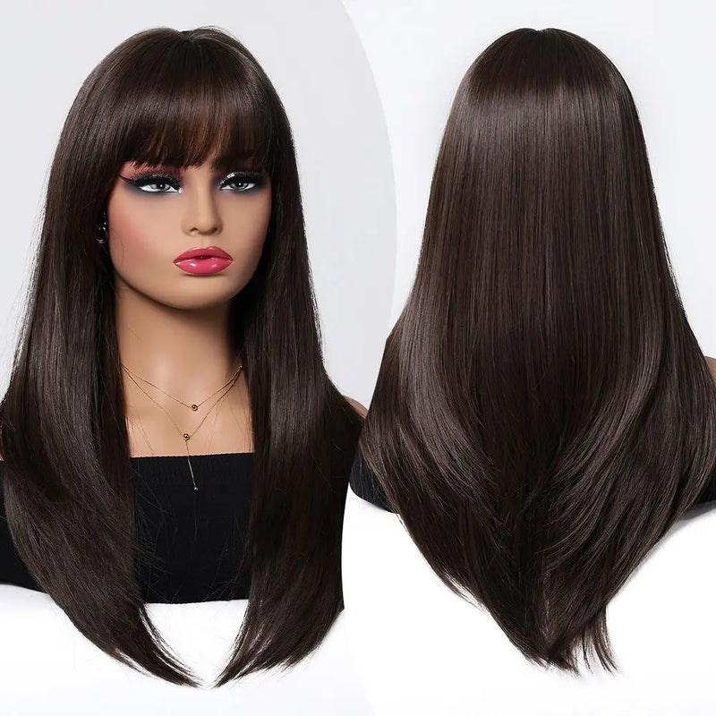 EASIHAIR Medium Length Wavy Blonde Synthetic Wig With Bangs For Women Natural Wigs Hair Heat Resistant Daily Party Cosplay Use