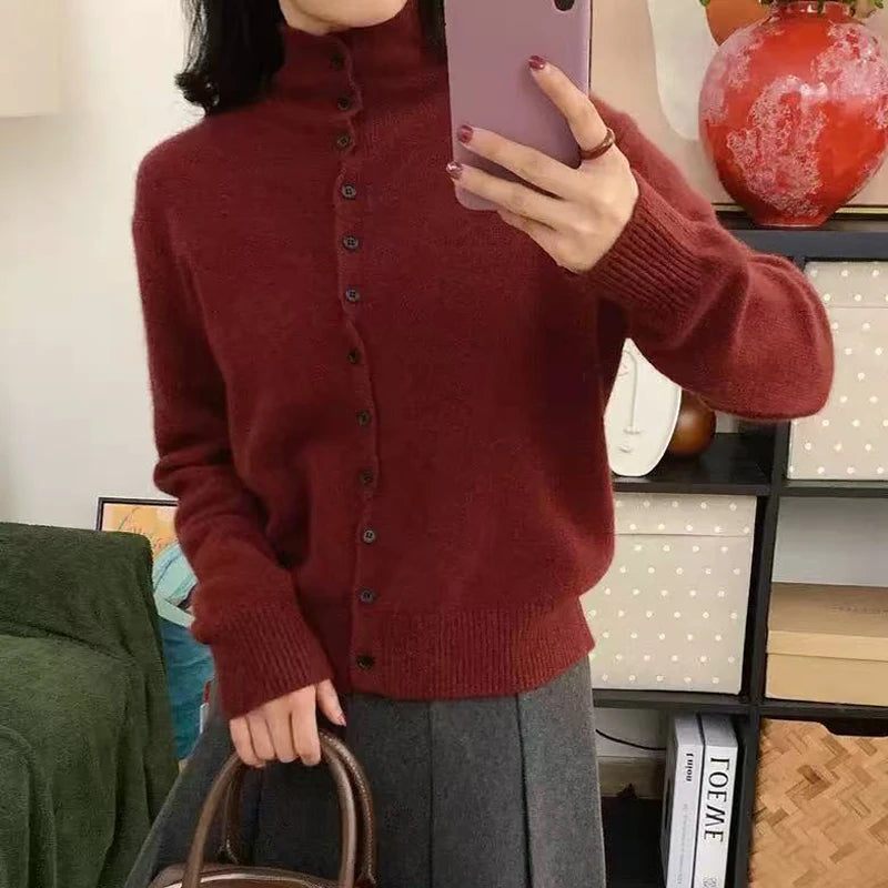 WinvyNee Women Solid Pure Wool Thin Knitted Cardigan - View 9 | SAMAG