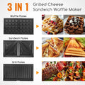 3-in-1 sandwich maker: electric sandwich maker, Grill and waffle, 3 detachable non-stick and interchangeable plates, thermostat, cold touch handle, Vertical storage, 750 W
