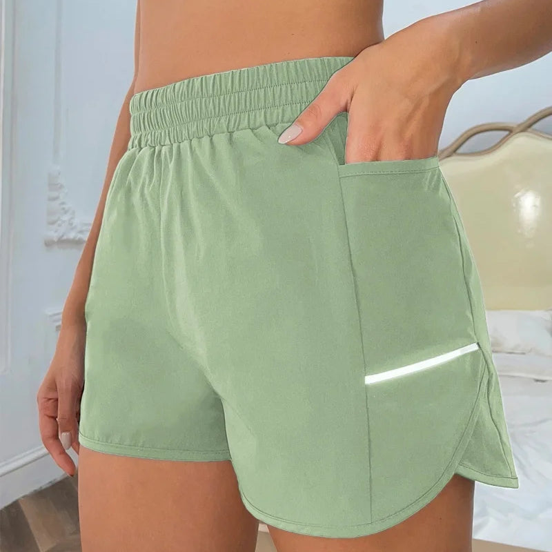 High Waist Running Shorts for Women Quick Dry Athletic Workout Gym Fitness Yoga with Phone Pocket