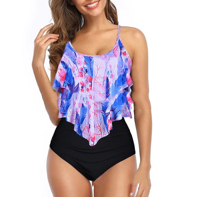 Swimwear Ruffles Women Suits Two Piece Sets Printed | SAMAG