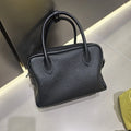 Genuine Leather Women's Boston Bag, New Niche Design Double Zipper Simple Wide Shoulder Strap Fashion Portable Shoulder Bag