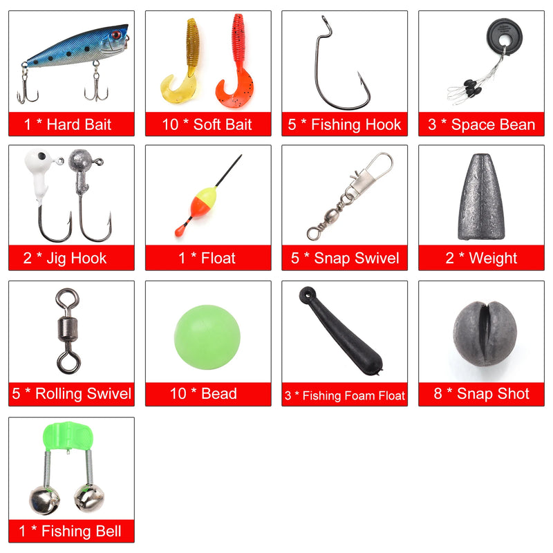 Kids Fishing Rod and Reel Combo Full Kit 1.2m/1.5m Telescopic Casting Rod Pole with Spincast Reel and Hooks Lures Swivels Carry