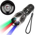 Upgraded Zoomable Red Flashlight, 4 Color in 1 Flash Light, Green Red Blue White Multi-Color RGBW Led with Memory for Fishing