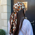 Luxury Brand 2026 Leopard Print Square Silk Scarf for Women Hijab Hair Bands 90cm Neckerchief Female Satin Shawl Ribbon Headband