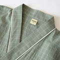 Japanese-style Kimono, Cotton Gauze, Spring And Autumn Men's Plaid Nightgown Two-piece Home Service Yukata Lace-up Pajama Set