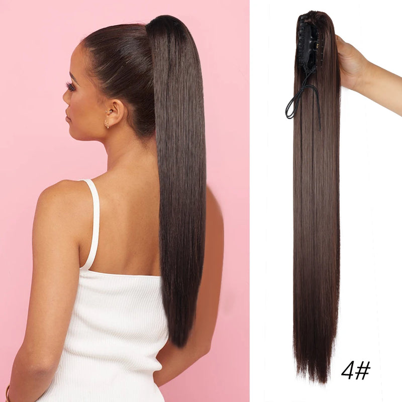 Synthetic Claw Clip On Ponytail Extension 22Inch Long Straight Wavy Ponytail Hair Ponytail With Claw Clip On Ponytail For Women