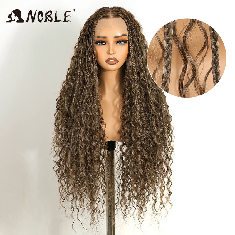 Noble Twist Braided Wigs 13X4 Box Braided Lace Wig For Black Women Synthetic Lace Frontal Wig Faux Locs Wig Goddess Braids Wigs