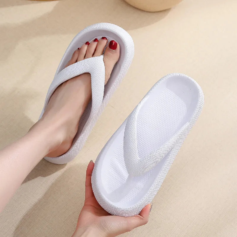 Rimocy Soft Sole EVA Women's Flip Flops 2025 Summer Beach Non-slip Cloud Slippers Women Thick Platform Clip Toe Bathroom Slides