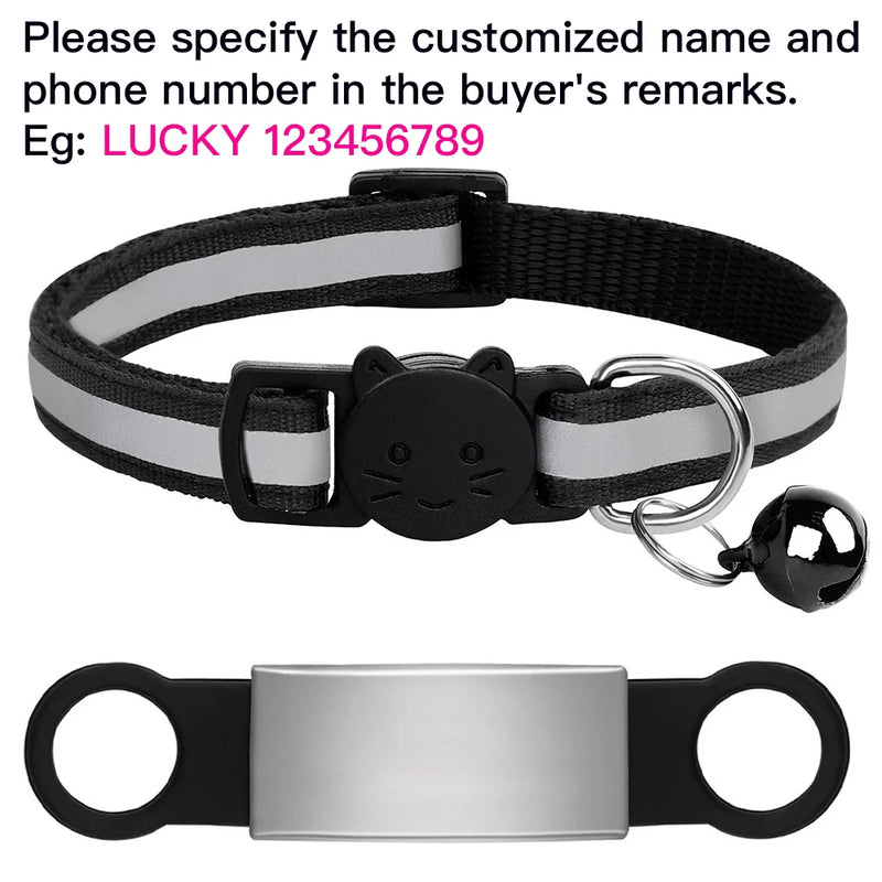 Customized Pet Collar Reflective Cat Collars Free Engraved Puppy Kitten Pet ID Nameplate Necklace With Bell Anti-lost For Cats