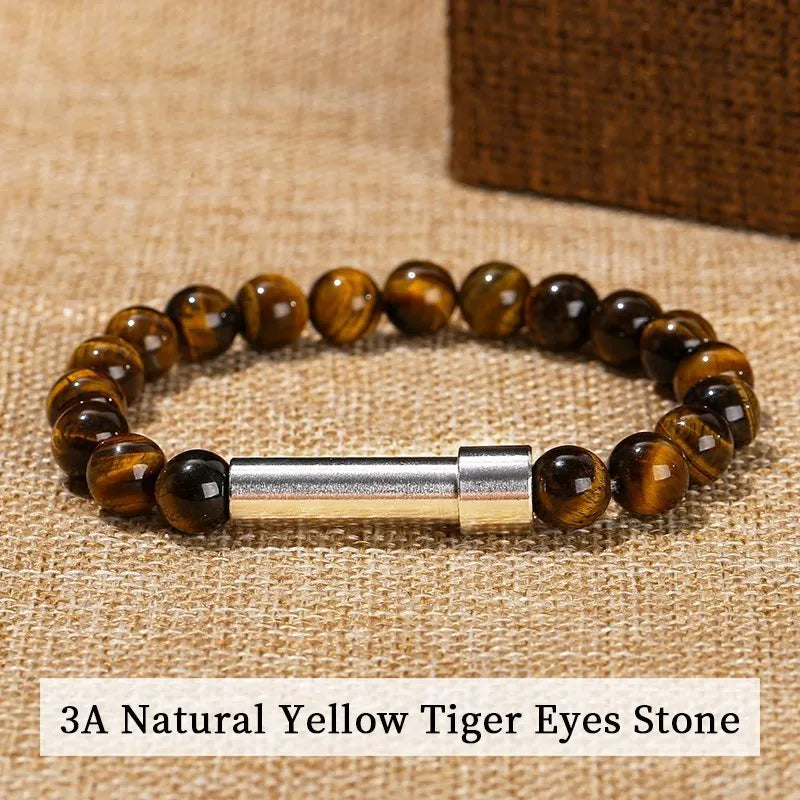 JD Natural Stone Stainless Steel Tube Secret Message Bracelet Women Men Cool Can Place Notes Friendship Couples Wishing Jewelry