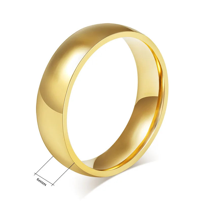 Stylish simple smooth stainless steel plated 18K ring Classic gold couple ring wedding engagement jewelry gift