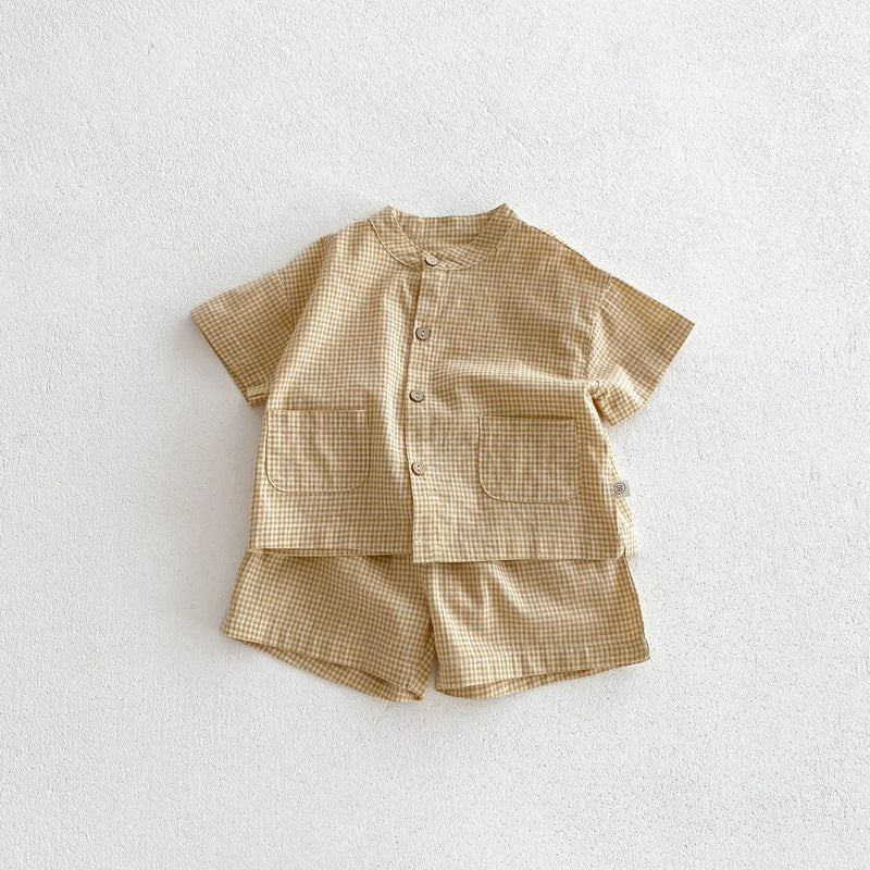Summer Kids Boys Girls Suit Cotton Checkered Baby Short | SAMAG