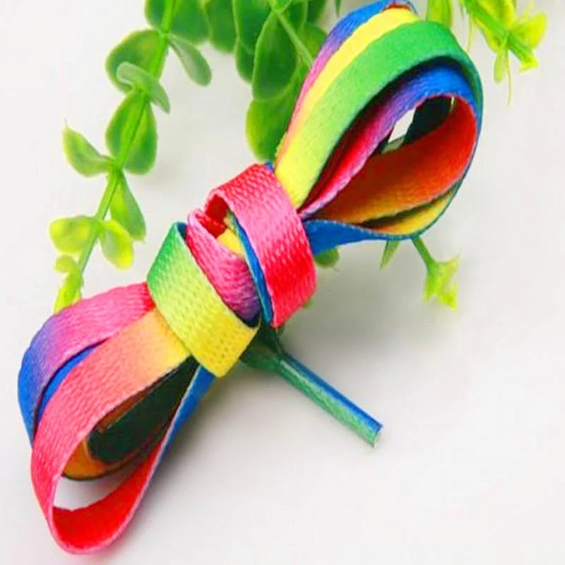 1Pair Colorful Shoelaces Rainbow Gradient Print Flat Shoe laces Chromatic Colour Sneakers Shoelace 80/100/120/150CM