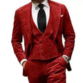 Camel Velvet Men's Suit 3 Piece Corduroy Blazer Vest Pants Set for Business Events Wedding Grooms Banquet Party Custom Tuxedo
