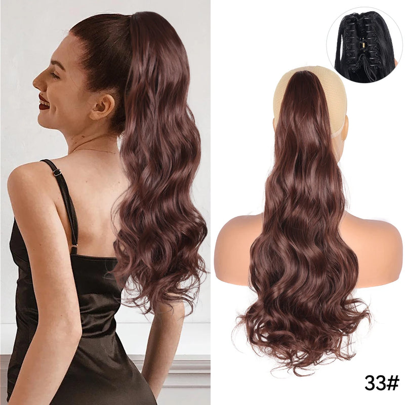 Synthetic Claw Clip On Ponytail Extension 22Inch Long Straight Wavy Ponytail Hair Ponytail With Claw Clip On Ponytail For Women