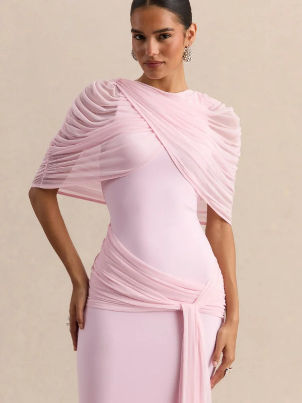 Elegant Mermaid Evening Dress Draped Detachable Cape | SAMAG