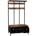 HOOBRO Coat Rack With 12 Hooks Hall Tree With Bench And Shoe Storage Entryway Bench With 3 Storage Boxes For Hallway Living Room