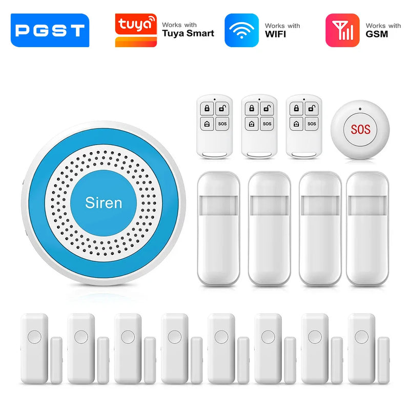 PGST WiFi Alexa Tuya Smart Life Home Alarm Security System Kit Home Automation Alarm Security Protection Door Motion Sensor