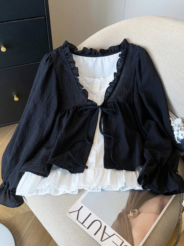 Korean Casual Sweet Fungus Lace Collar Women's Shirt - View 5 | SAMAG