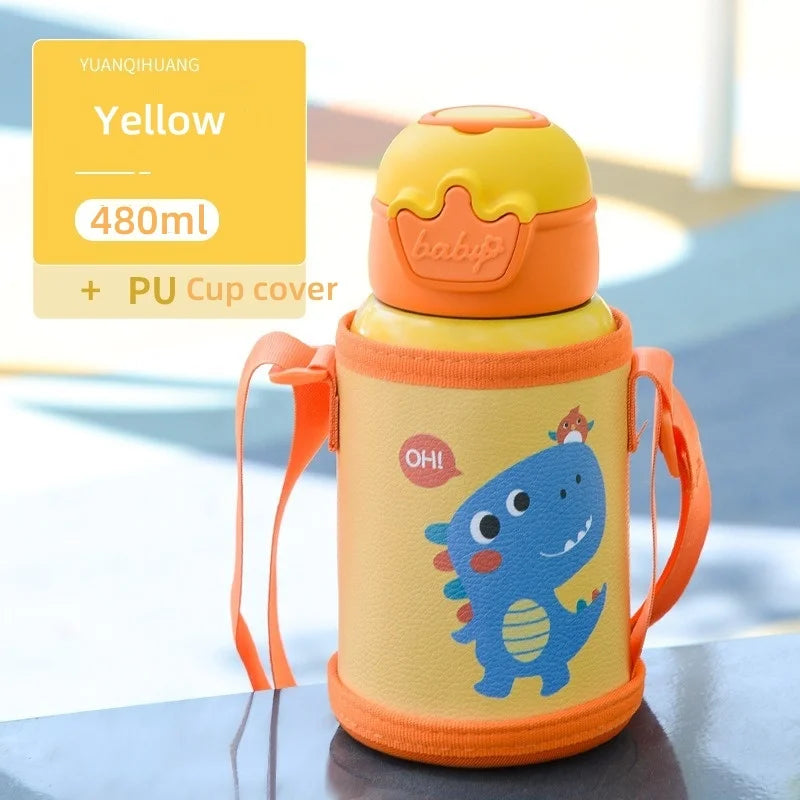 480ml Kids Thermos Bottle Cute Children's Thermal Water Bottle with Straw Stainless Steel Thermos Mug for Kid Portable Water Cup