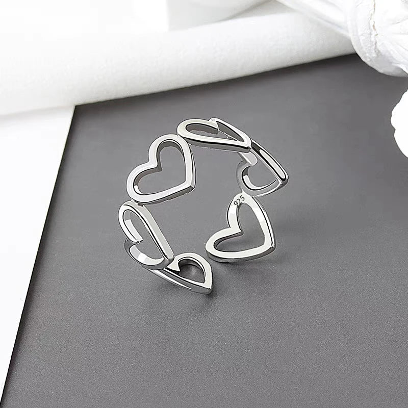 925 Sterling Silve Love Heart Hollowed Out Ring For Women Girl Extremely Fine Korea Ins Jewelry Gift Dropshipping