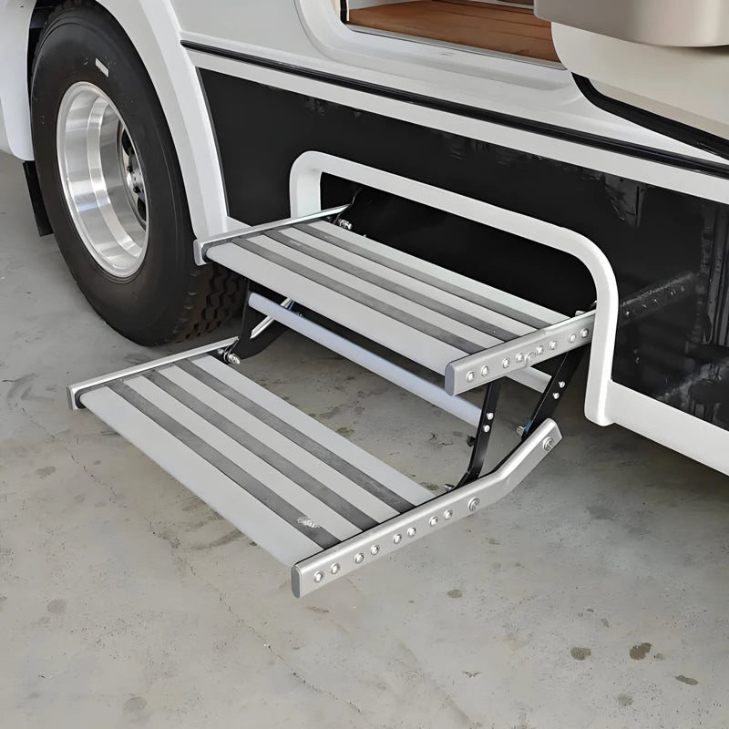 12V Dual-Layer Electric RV Step Telescopic Folding Stair with LED Aluminum Heavy-Duty 200kg for Caravan Camper Motorhome