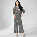 Miyake Fashion Women's Suit 2026 Summer High-end Striped Print Round Neck Loose T-shirt Straight Pants Two-piece Set