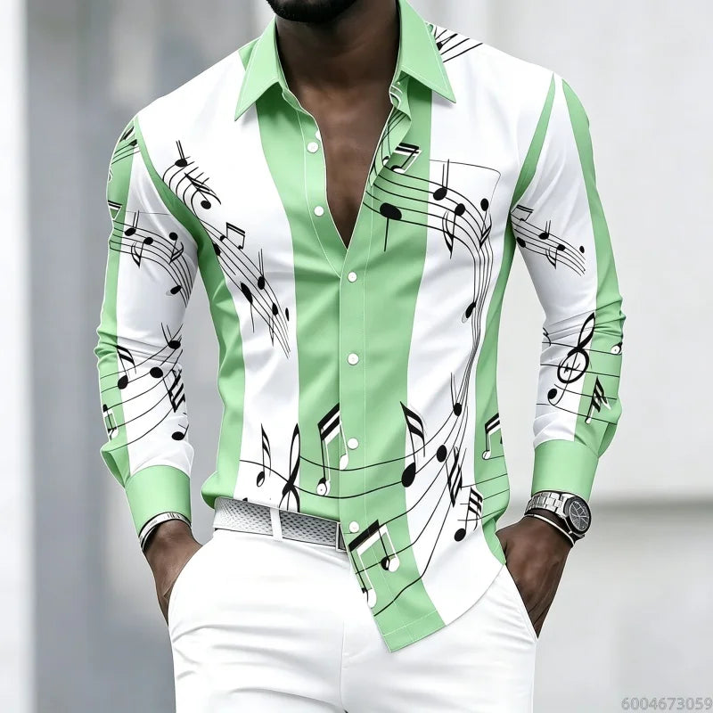 Men's collared shirt with creative musical note print | SAMAG