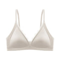 Ins Simple Satin Satin Wireless V Bra V Lace Neck Traceless Push Up Underwear Lingerie Solid Color Satin Lace Brassiere Running