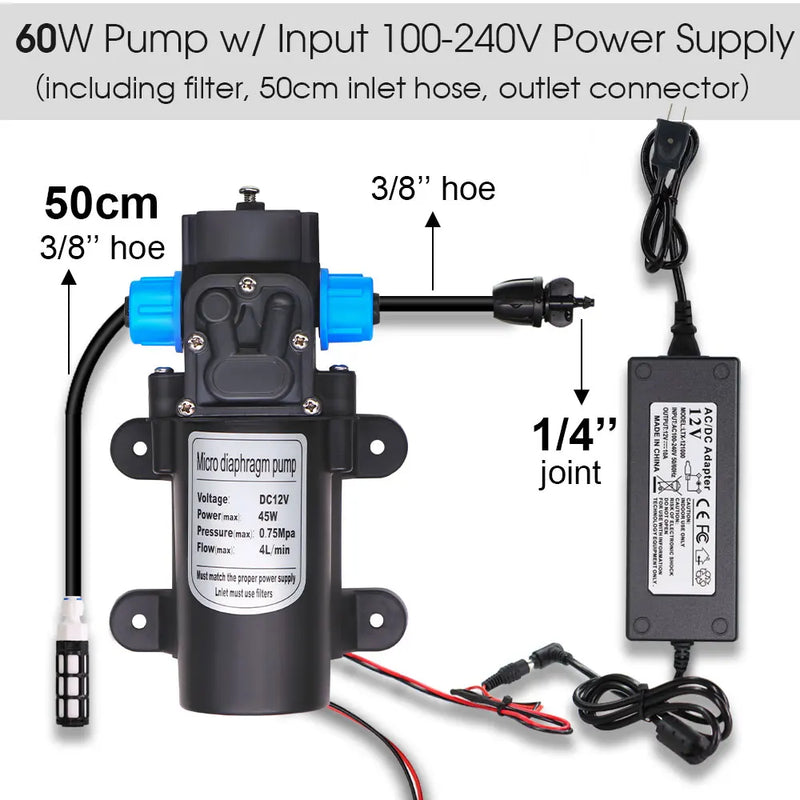 45/60/80/100W Self-Priming Pressurize Water Pump Drip Watering System Garden Greenhouse Automatic Misting Cooling Irrigation Kit