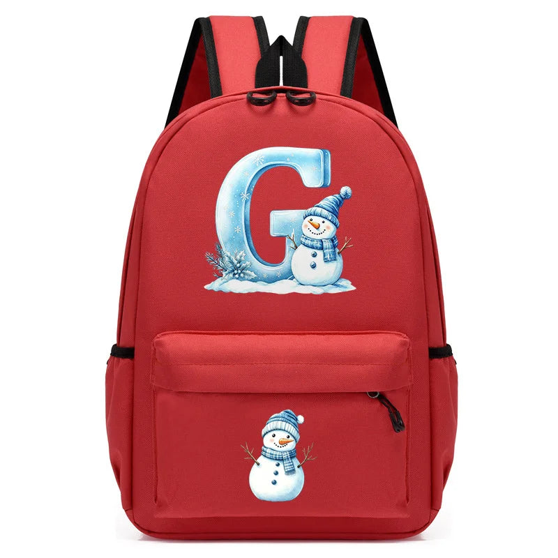 Xmas Snowman Alphabet A-Z Print Backpack for Toddler Girls Boys Schoolbag Holiday Lightweight Kindergarten Kid Daily School Bag