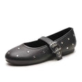 Metal Stud Ballet Flats for Women Square Toe Ankle Strap Design Rivet Decoration Memory Foam Insole Party Evening Shoes