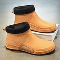 Men's Winter Fleece Lined Short Rain Boots Waterproof Non Slip Work Kitchen Safety Black Rubber Boots Thickened Shoe Bottom