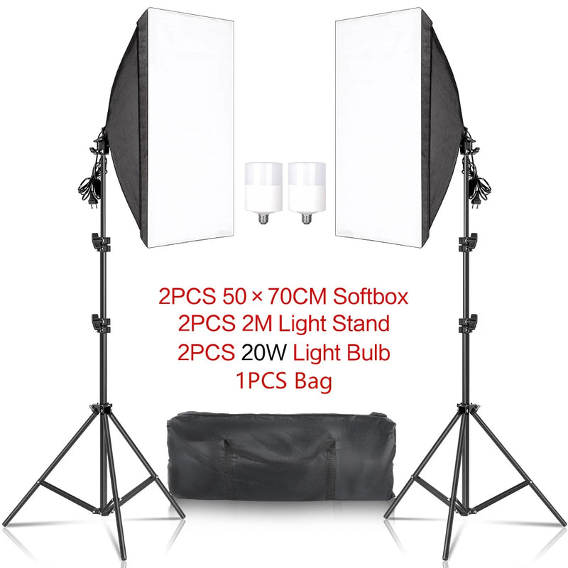 Studio Kit Photo Softbox Light Box Lighting Single Led Lamp with Tripod Photography Shooting Soft Box Flash E27 Accessories