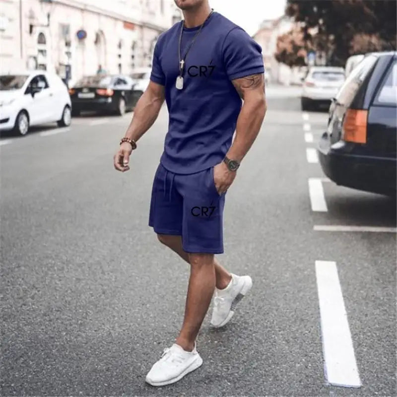 Men's Clothing Summer Suit CR7 Sports Comfortable Breathable Mesh Running Sets Jogging Fitness Tracksuit T - View 3 | SAMAG