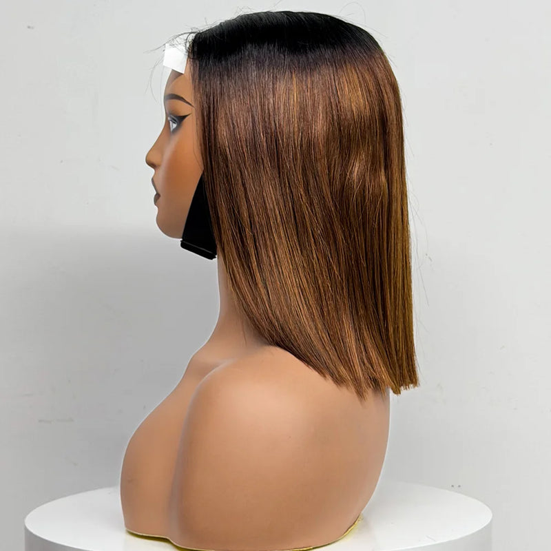 250% Density Bob Straight Human Hair 2X6 Transparent Lace Closure Frontal Human Hair Wigs 100% Human Hair Ginger 99J Colored Wig