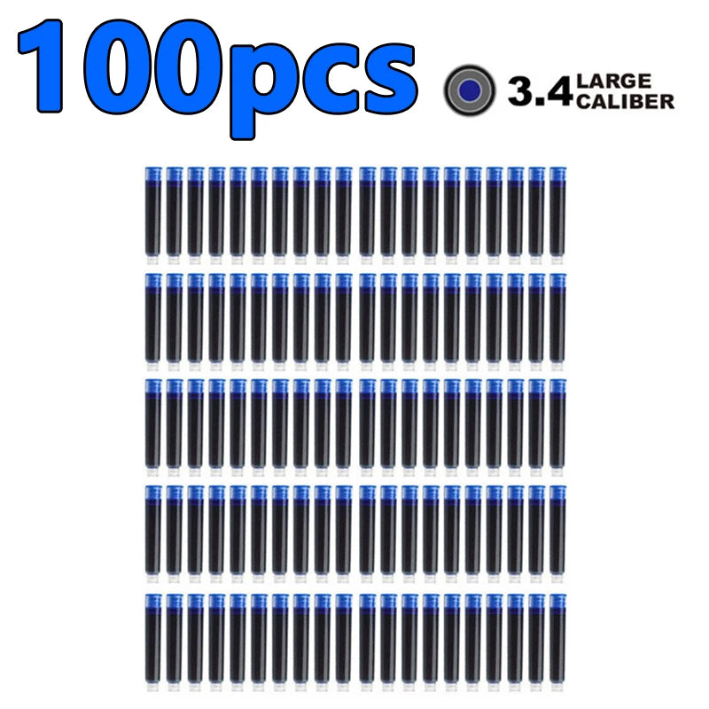 Fountain Pen Ink Cartridges Set Black Blue Red Refill High Quality, Bore Diameter for Smooth Writing 2.6mm 3.4mm 50 Pcs 100Pcs