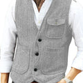 Men Vest Brown Herringbone Wool Tweed V Neck Single Breasted Retro Tooling Vest Male Gentleman Business Waistcoat For Wedding