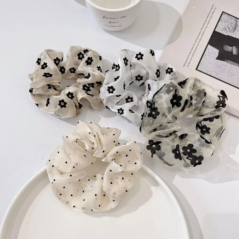 Fairy high-quality organza mesh yarn pleated flower large intestine hair ring tied hair head rope fashion hair accessories