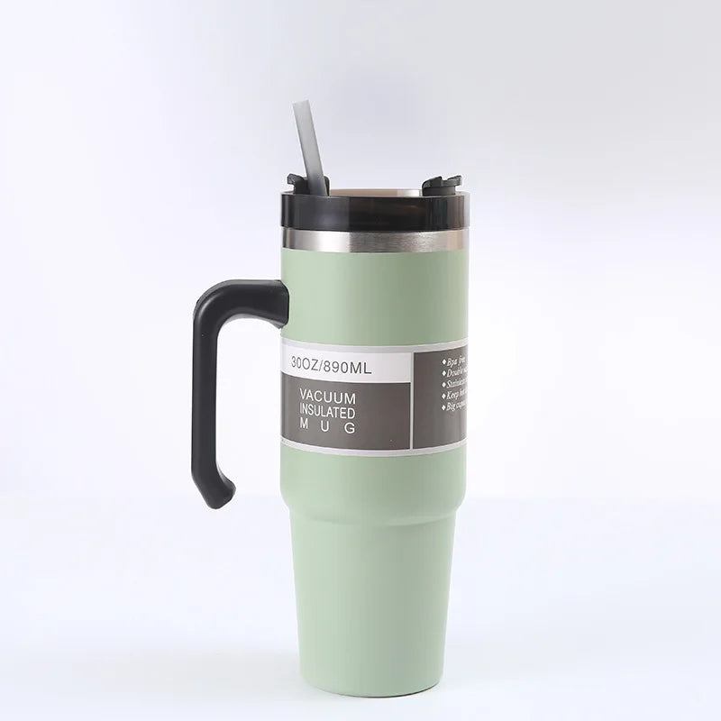 30oz Stainless Steel Thermos Mug With Straw Car Insulated Flask Water Tumbler for Outdoor Keeps Cold and Heat Thermal Mug