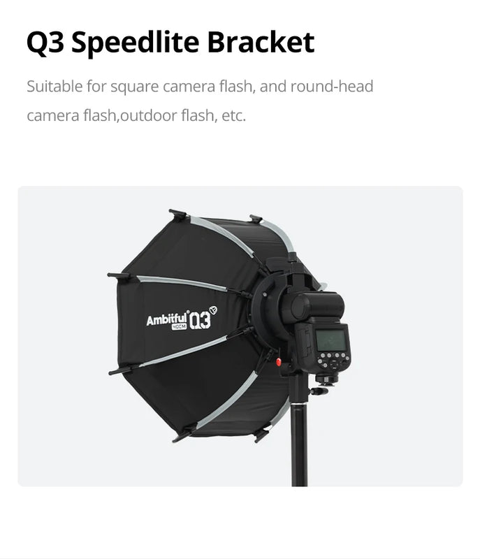 New AMBITFUL Q3 Softbox Light Box With Optional Grid,Mini Bowens Mount,GODOX Mount,Flashlight Bracket For GODOX YONGNUO NANLITE
