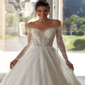 Customized Grace Pearls A Line Wedding Dress O Neck Long | SAMAG
