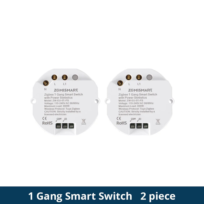Zemismart 1 Gang Zigbee Relay Switch with Power Statistics Function Smart Inline Module Work with Tuya Smart Life App